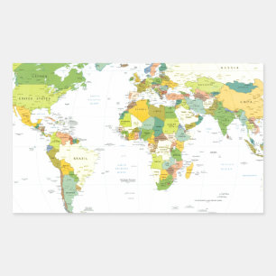 Wereldkaart Politieke Atlas Poster: Moderne Decora Rechthoekige Sticker