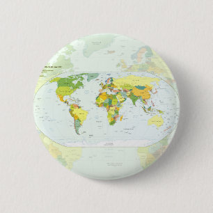Wereldkaart Politieke Atlas Poster: Moderne Decora Ronde Button 5,7 Cm