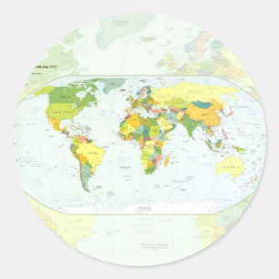 Wereldkaart Politieke Atlas Poster: Moderne Decora Ronde Sticker