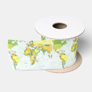 Wereldkaart Politieke Atlas Poster: Moderne Decora Satijnen Lint