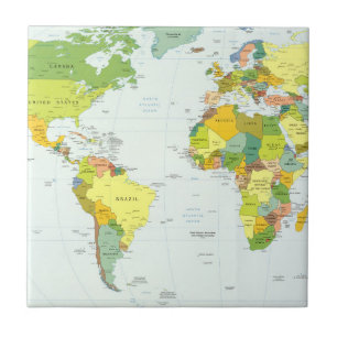 Wereldkaart Politieke Atlas Poster: Moderne Decora Tegeltje