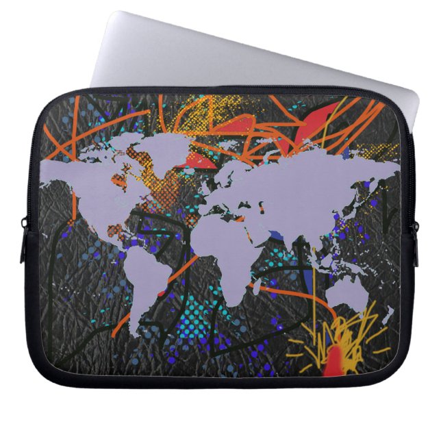 wereldkaart, pop stijl laptop sleeve (Voorkant)