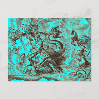 Wereldkaart Poseidon en Dolphin Briefkaart