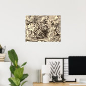 Wereldkaart Poseidon en Dolphin Poster (Thuiskantoor)