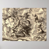 Wereldkaart Poseidon en Dolphin Poster (Voorkant)