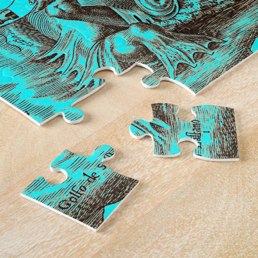 wereldkaart Poseidon Riding Dolphin Legpuzzel (Zijkant)