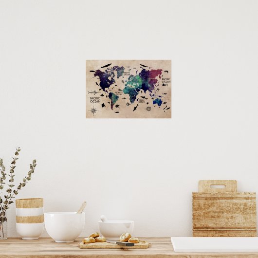 wereldkaart poster (Keuken)