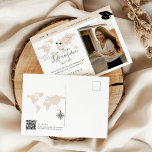 Wereldkaart reis avontuur begint briefkaart<br><div class="desc">Vier de reis van de afstuderen met ons avontuurlijke en reis-thema afstuderen collectie! Deze chique en tijdloze set is ontworpen in neutraal beige tinten met elegante details zoals een wereldkaart, paspoortstempels en een kompas en is ideaal voor afstudeerders die aan hun volgende grote avontuur beginnen. 🎓 Waarom kiezen voor dit...</div>