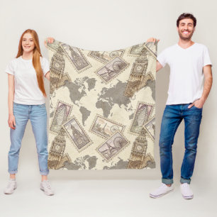 Wereldkaart Reis Wereld Postzegel Vintage (2) Fleece Deken