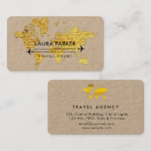 Wereldkaart reisagent Vacature Gold Glitter Busin Visitekaartje (Voorkant / Achterkant)