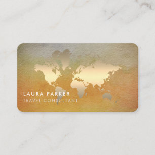 wereldkaart reisagent Waterverf Gold Tourism Visitekaartje
