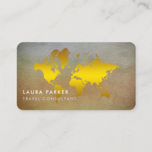 wereldkaart reisagent Waterverf Gold Tourism Visitekaartje (Voorkant)