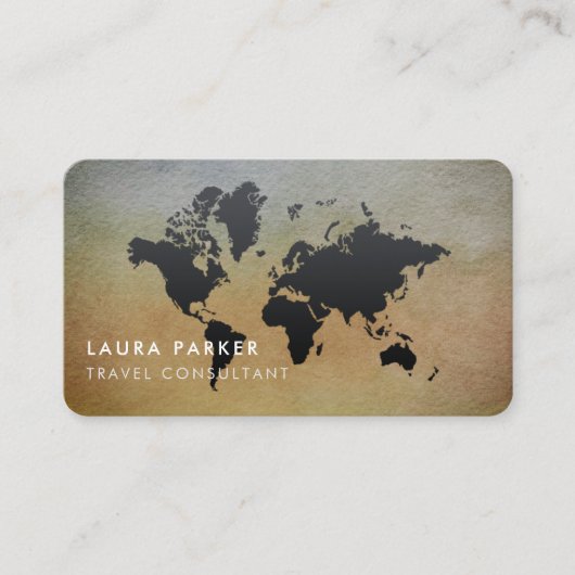 wereldkaart reisagent Waterverf zwart toerisme Visitekaartje (Voorkant)