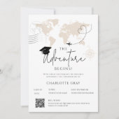 Wereldkaart reisavontuur begint met Afstuderen Aankondiging (Voorkant)