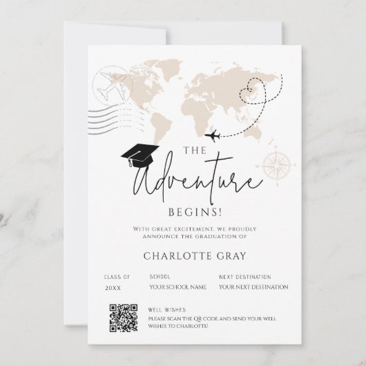 Wereldkaart reisavontuur begint met Afstuderen Aankondiging (Voorkant)