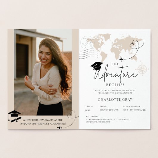 Wereldkaart reisavontuur begint met Afstuderen Folie Kaarten (Binnen)