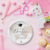 Wereldkaart reisavontuur begint met Afstuderen Papieren Bordje (Feest)