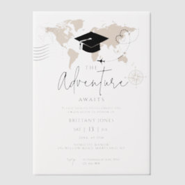 Wereldkaart reisavontuur begint met Afstuderen Vellum Uitnodigingen