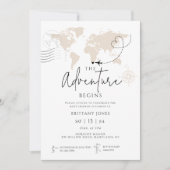 Wereldkaart reisavontuur begint met baby shower kaart (Voorkant)