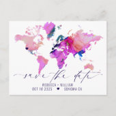 Wereldkaart reisbestemming bruiloft opslaan datum briefkaart (Voorkant)