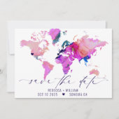 Wereldkaart reisbestemming bruiloft opslaan datum kaart (Voorkant)