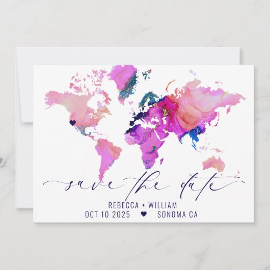 Wereldkaart reisbestemming bruiloft opslaan datum kaart (Voorkant)
