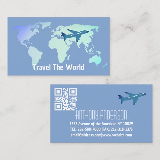 wereldkaart reisbureau vliegreizen agentschap visitekaartje (Voorkant / Achterkant)