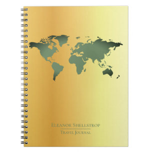 wereldkaart Reisjournaal voor faux gold background Notitieboek