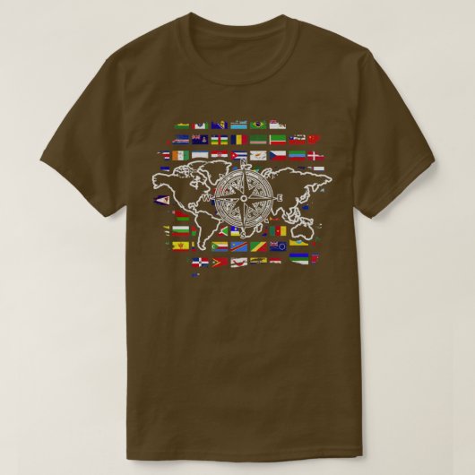 Wereldkaart reiskompas internationaal reizen t-shirt (Design voorkant)