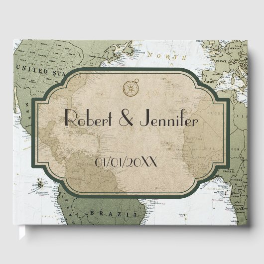  wereldkaart reisthema bruiloft gastenboek (Voorkant)