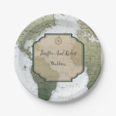 wereldkaart reisthema bruiloft papieren bordje (Voorkant)