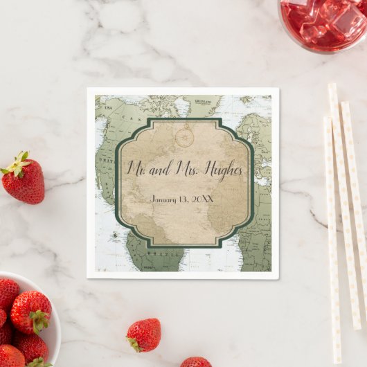 wereldkaart reisthema bruiloft servet (Insitu)