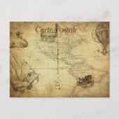  Wereldkaart Reizen met Frans vervoer Briefkaart (Voorkant)