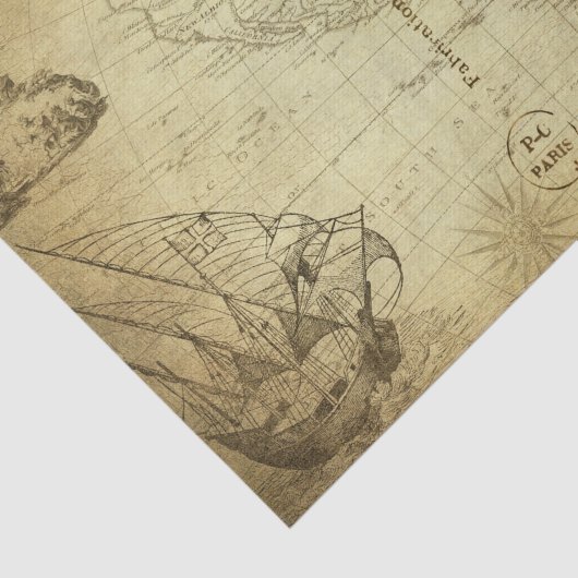 Wereldkaart Reizen met Frans vervoer Tissuepapier (Detail)