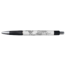 wereldkaart Reizen Silver Grey Black White, aangep Pen