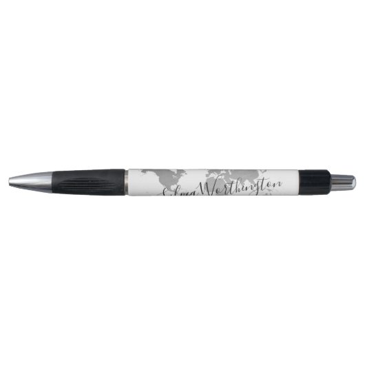 wereldkaart Reizen Silver Grey Black White, aangep Pen (Voorkant)