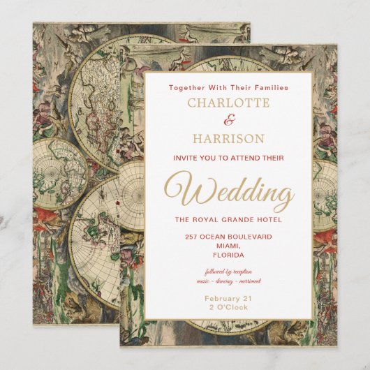  Wereldkaart Reizen Thema Bruiloft Kaart (Voorkant / Achterkant)