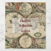  Wereldkaart Reizen Thema Bruiloft Wijn Etiket (Enkel label)