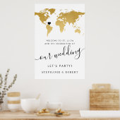 Wereldkaart Reizen Weddenschap Gold Welkom Poster (Keuken)