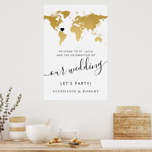 Wereldkaart Reizen Weddenschap Gold Welkom Poster (Keuken)