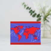 wereldkaart rode kleur briefkaart (Staand voorkant)