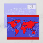 wereldkaart rode kleur briefkaart (Voorkant / Achterkant)