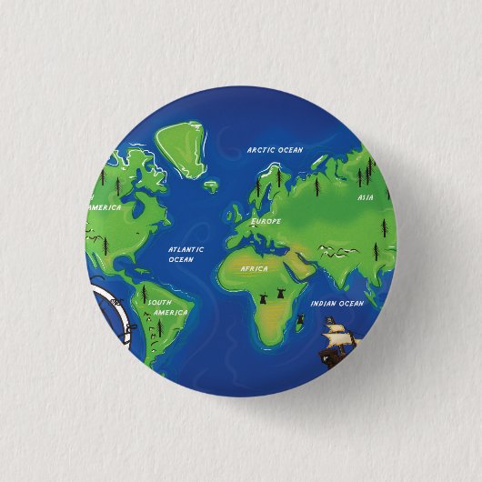 Wereldkaart Ronde Button 3,2 Cm (Voorkant)