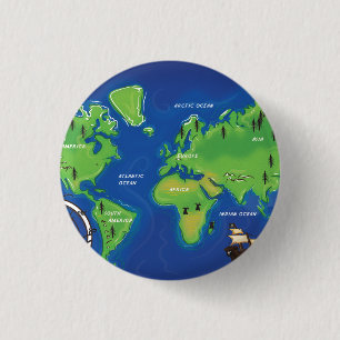 Wereldkaart Ronde Button 3,2 Cm