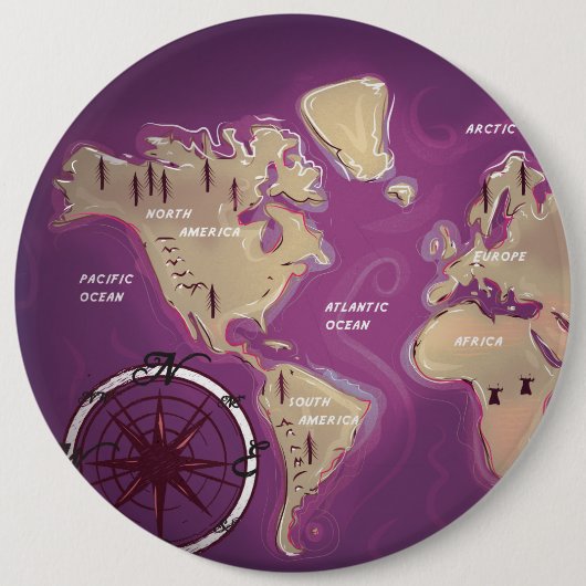 Wereldkaart Ronde Button 6,0 Cm (Voorkant)