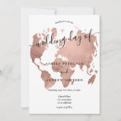 Wereldkaart roos Goud folie Chique script bruiloft Kaart (Voorkant)