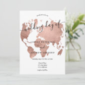 Wereldkaart roos Goud folie Chique script bruiloft Kaart (Staand voorkant)