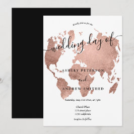 Wereldkaart roos Goud folie Chique script bruiloft Kaart