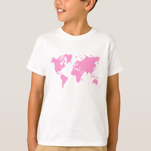 Wereldkaart - Roze T-shirt (Voorkant)