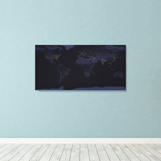 Wereldkaart 's Nachts licht de stad van de aarde. Canvas Afdruk (Insitu (Houten vloer))